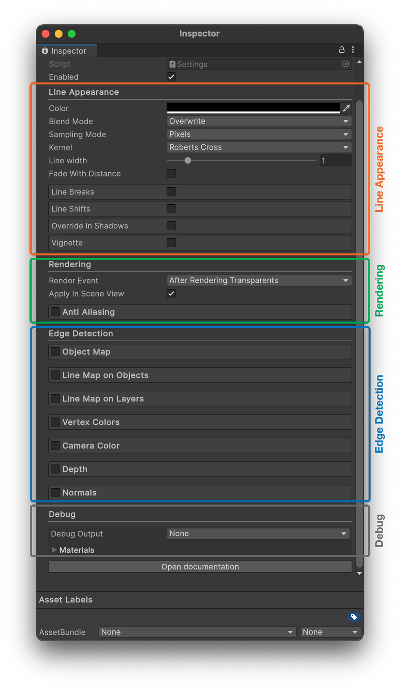 Line Kit Settings interface, stripped down view