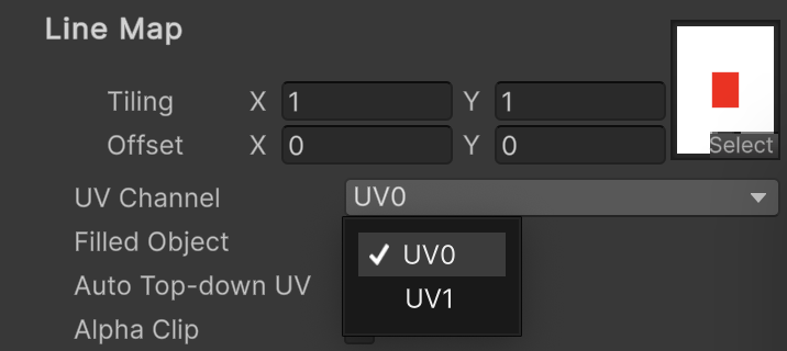 LineMap Material — menu for selection the Line Map texture UV channel